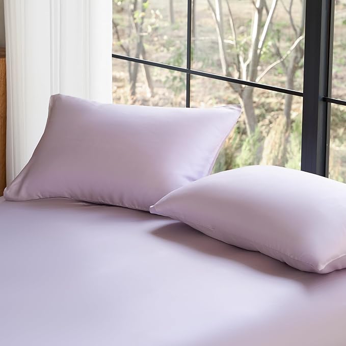 DOZ Pillowcase Set, 100% Viscose derived from Bamboo, Organically Grown, Buttery Soft, Silky, Breathable, Cooling, Oeko-TEX, High GSM, 2-Pack, Envelope Closure (King, Lavender)