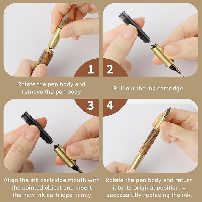 Andibro Handcrafted Wooden Fountain PenShort Paragraph (85mm) Pocket Mini Travel Fountain Pen Fancy Pens with 15 Pcs 2.6mm Black Ink Cartridges for Journaling Office School Supplies (Brown)