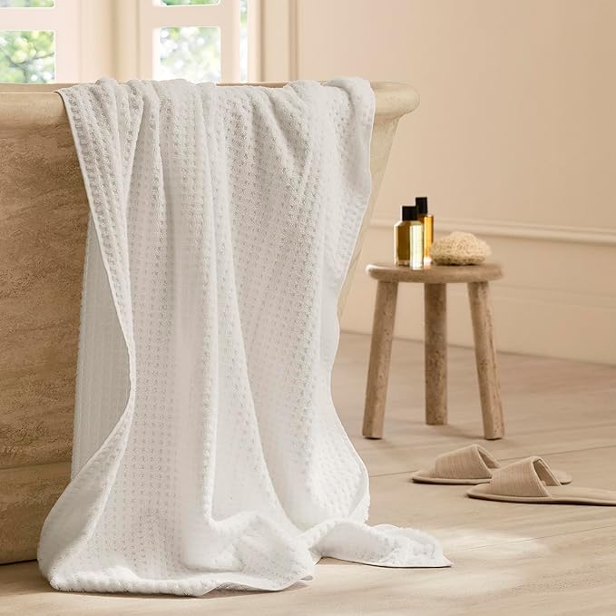BOLL & BRANCH Turkish Waffle Bath Sheet - White - 100% Organic Turkish Cotton - Lightweight Soft Absorbent Quick Dry Luxury Spa Bath Sheet with Textured Waffle Weave - Oversized