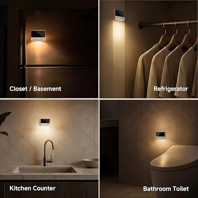 Solar Night Light Indoor: Motion Sensor Night Light with No Charging Needed, Magnetic Wall Mount for Stairway, 3000K Soft Warm Light for Bedroom, Bathroom, Livingroom, Hallways