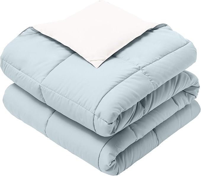 Royal Hotel Bedding Soft and Plush Down Alternative Comforter - Reversible with 2 Colors Duvet Insert Comforter - Hypoallergenic Hotel Plush Down-Alternative - Queen, Light Blue and White