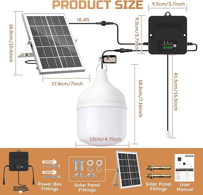 Solar Shed Light Indoor Outdoor, 2200LM Pendant Light Daytime Available with Pull String, Dusk to Dawn Solar Indoor Lights, 3 Lighting Modes, IP65 Waterproof for Barn, Gazebo, Shop, Garage