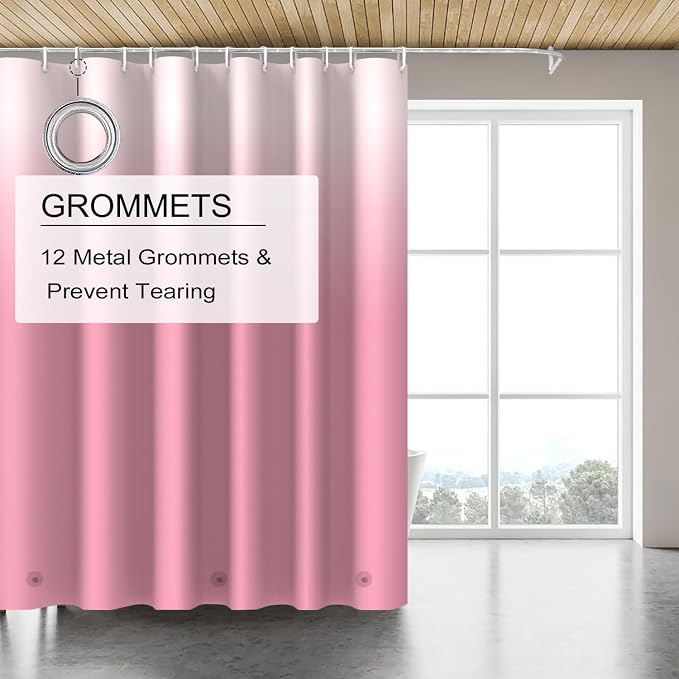 TIKABC Shower Curtain Liner, 4G PEVA Shower Liner, Plastic Waterproof Shower Curtains, with Grommet Holes and 3 Magnetic Weights(Gradient Pink)