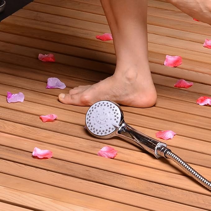 Natural Wooden Shower Mat,Bamboo Bath Mat Set,Non-Slip Wooden Bath Mats with Slatted Design for Indoor/Outdoor Bathtub, Shower, Sauna, Pool, Or Hot Tub,Customizable,80x110cm/31x43in