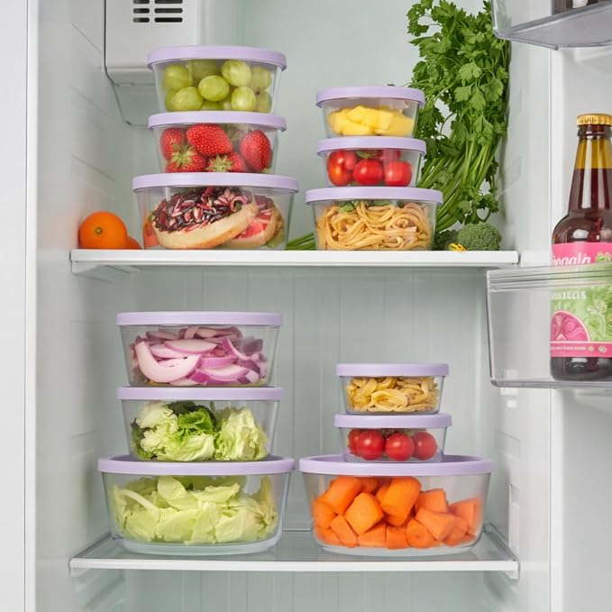 12-Piece Glass Food Storage Containers Set (6 Containers + 6 BPA-Free Lids) | 2-Cup, Leakproof | Microwave, Freezer, Oven & Dishwasher Safe | Ideal for Meal Prep & Pantry Organization, Purple