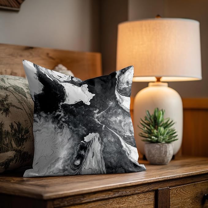 Shrahala Black and White Pillowcases, Watercolor Abstract Hand Painting On Canvas Modern Lumbar Pillow Cover Blended Double-Sided No Inserts for Bedroom Sofa Living Room Set of 2 (26 X 20 in)