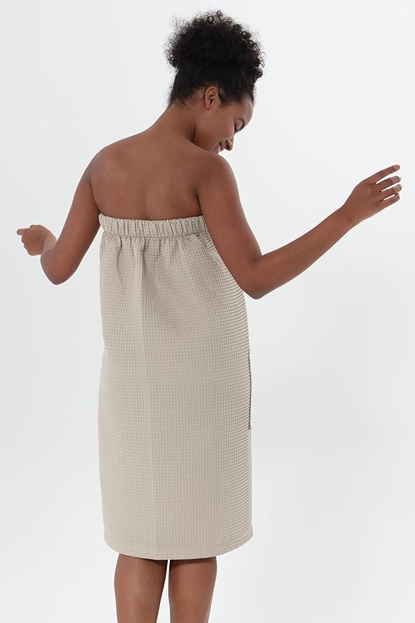 SEYANTE Women's Organic Waffle Spa Wrap, GOTS Certified 100% Turkish Cotton, Lightweight Bath Towel Wrap Adjustable Closure
