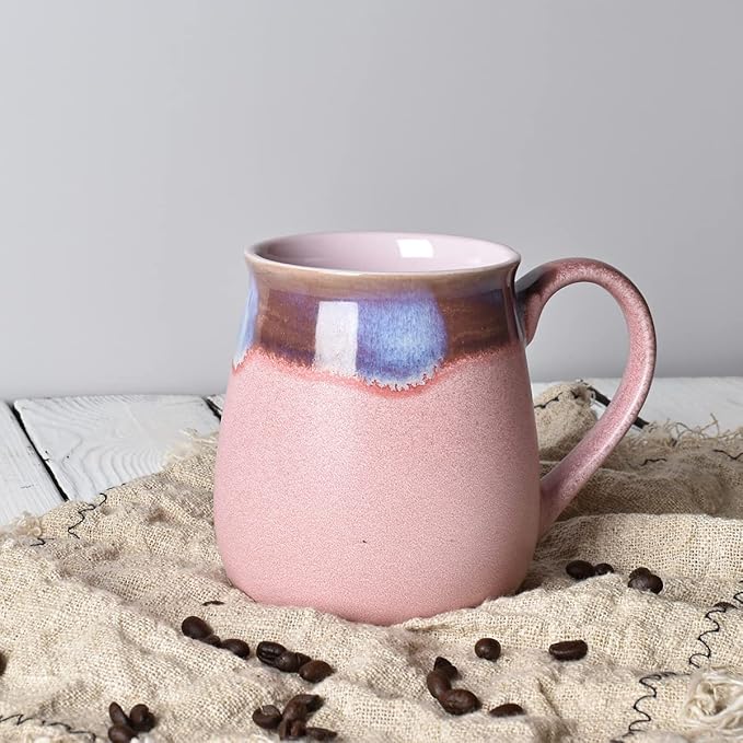 Bosmarlin Large Ceramic Coffee Mug, Pink Big Tea Cup for Office and Home, 21 Oz, Dishwasher and Microwave Safe (Pink, 1)
