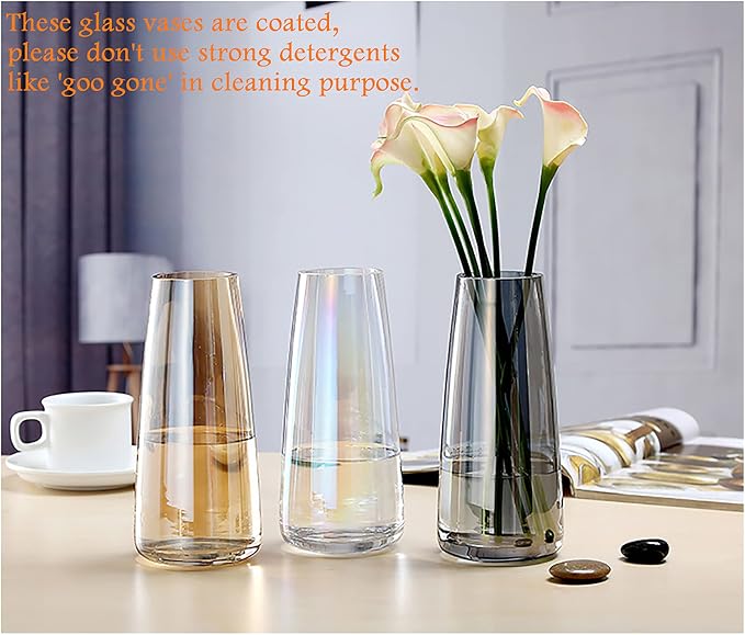 FANTESTICRYAN Modern Glass Vase Crystal Glass Vase for Home Office Decor (Crystal Amber)