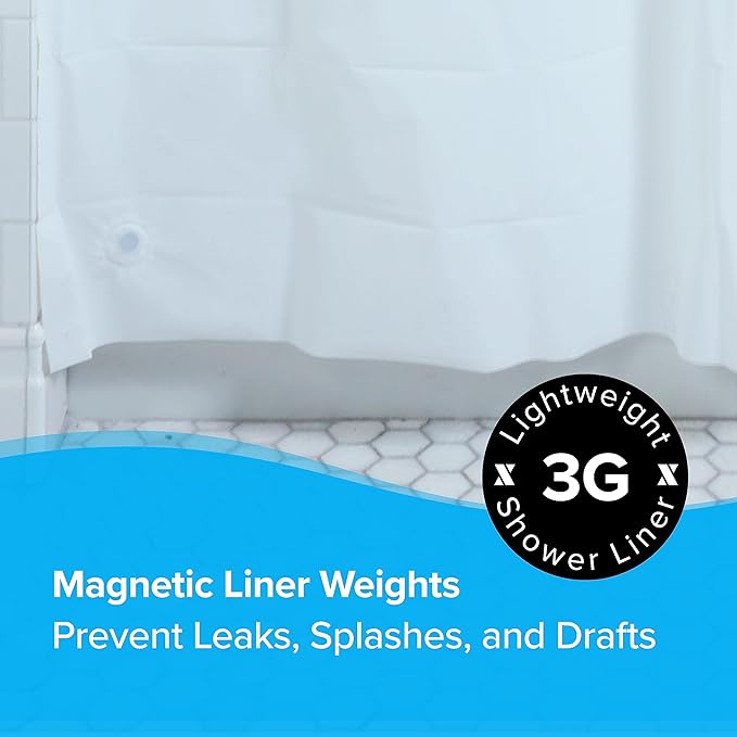 SlipX Solutions Protected Shower Curtain Liner, 3G Lightweight, 70"x72", White