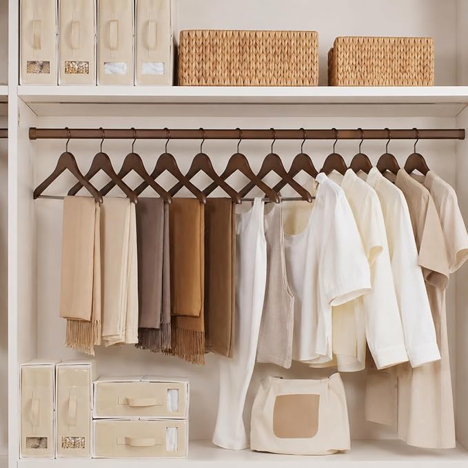 JS HANGER Wooden Coat Hangers, 16 Pack High Grade Wood Suit Hangers with Non Slip Pant Bar - Extra Smooth and Splinter Free, Retro Finish