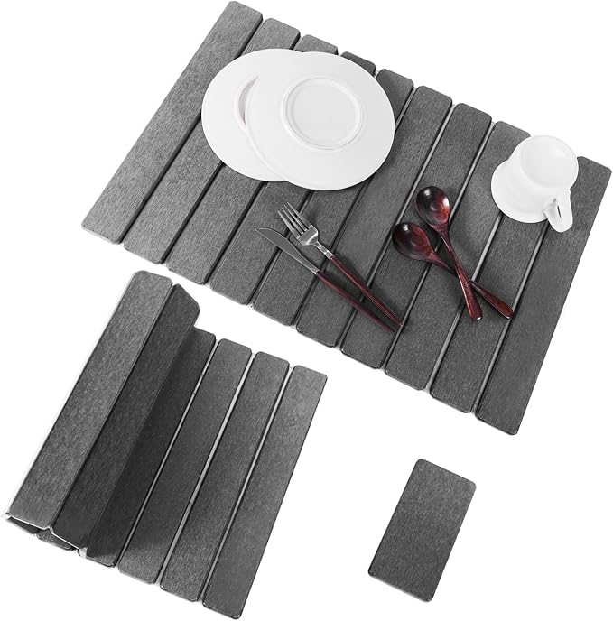 2pcs Stone Dish Drying Mat for Kitchen Counter, Quick-Dry Diatomaceous Earth Water Absorbent Pad & Countertop Drainer, Home Essentials for Bath and Pets - Dark Grey, 24x16’’ & 8x4’’
