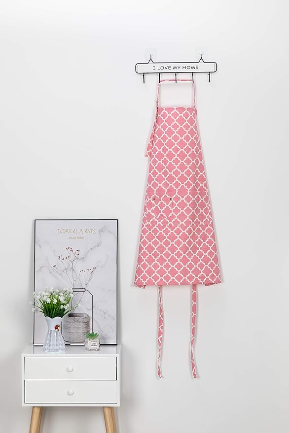 LessMo Kitchen Cooking Aprons with 3 Pockets for Men Women - Cotton Adjustable Professional Grade Chef Apron for Kitchen, BBQ & Grill (Pink)