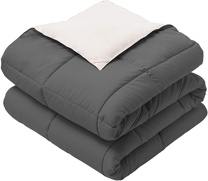 Royal Hotel Bedding Soft and Plush Down Alternative Comforter - Reversible with 2 Colors Duvet Insert Comforter - Hypoallergenic Hotel Plush Down-Alternative - Queen, Ivory Cream and Charcoal