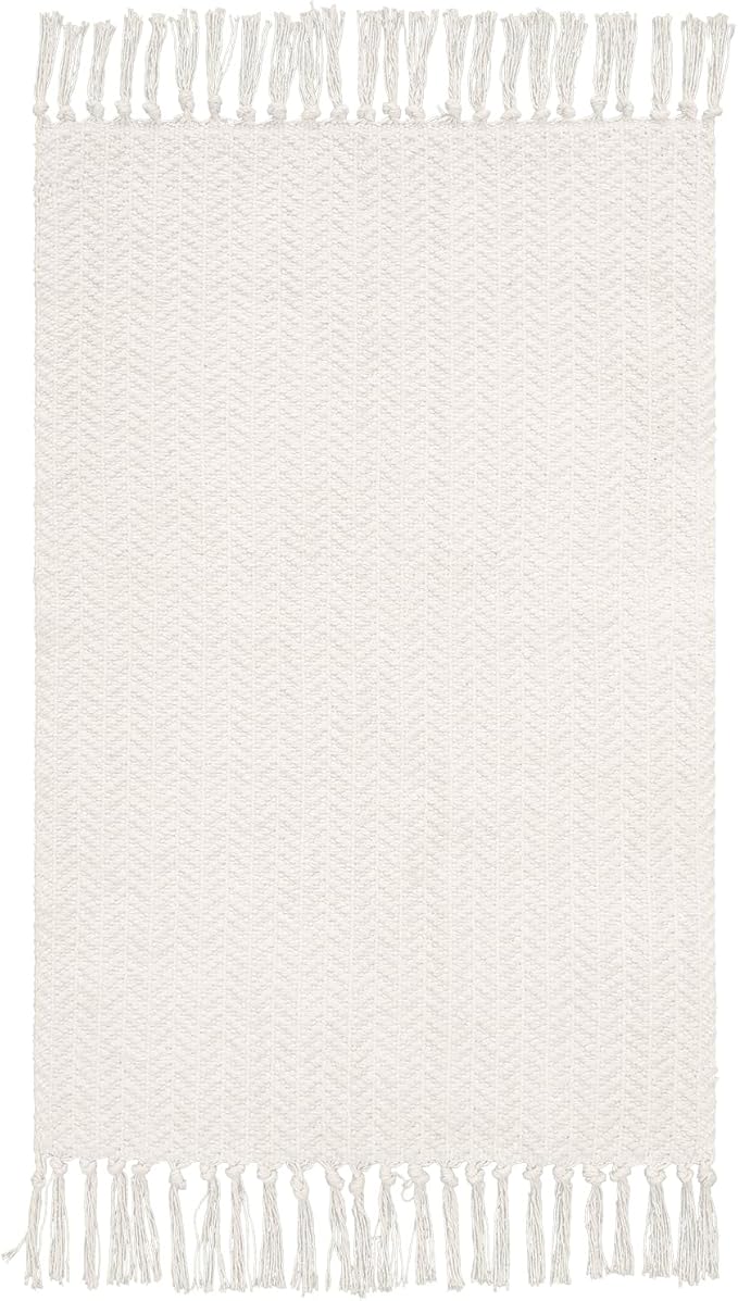 Lahome Belle Boho Bathroom Rugs, Small 2x3 Door Mat Indoor Lightweight Entryway Rug Washable Cotton Area Rug with Tassels, Farmhouse Non Shedding Beige Throw Rug Low Pile Carpet for Kitchen Laundry