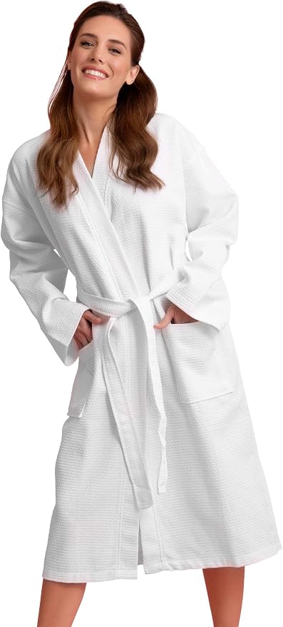 Women's Personalized Luxury Cotton Bathrobe-Customizable Waffle Lightweight Robe-Soft & Absorbent