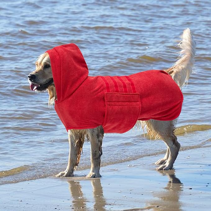 Geyecete Dog Drying Coats with Hood-Dog Towels Absorbent Robe Dry Fast Dog Bag-Dog Bathrobe Towel-Microfibre Fast Drying Super Absorbent-Red-3XL