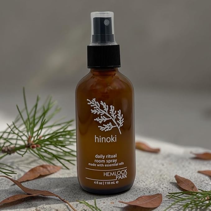 Hemlock Park Hinoki Room & Linen Spray | Botanical Mist Crafted with Essential Oils | 4 oz Glass Bottle