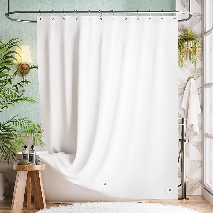 Bathway Shower Curtain Liner, White Shower Curtain Liner 72x72 PEVA Waterproof Shower Curtain Liner Plastic with 3 Magnets and 12 Rustproof Metal Grommets, Lightweight Shower Liner for Bathroom