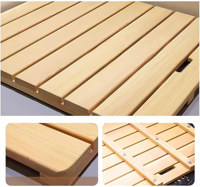Bamboo Shower Mat Non Slip Bathroom Floor Mat for Bathtub Spa Pool Indoor and Outdoor Use Commercial Grade Waterproof Door Mat,Natural-100cm x 100cm,Natural-100cm x 100cm
