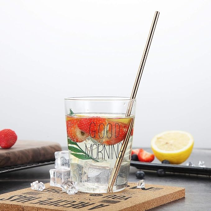 18 Piece Copper Stainless Steel Straws, 8.5 '' Reusable Rose Gold Drinking Straws,with Portable Pouch (8 Straight/8 Bent/2 Brushes)