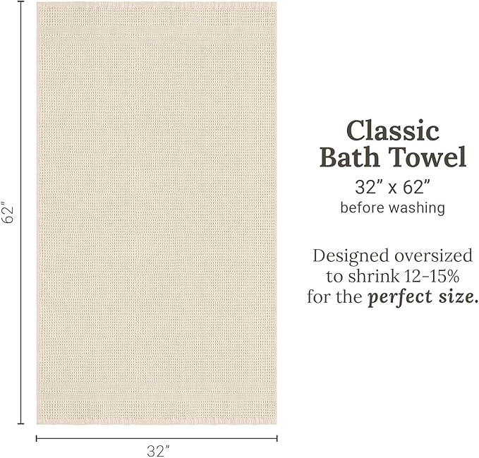 GILDEN TREE Waffle Towels for Bathroom, 100% Cotton Quick Dry Towel, Waffle Bath Towels Large, Absorbent Lightweight Travel Towel, Bath Towels Set of 2, Classic Style (Cream)