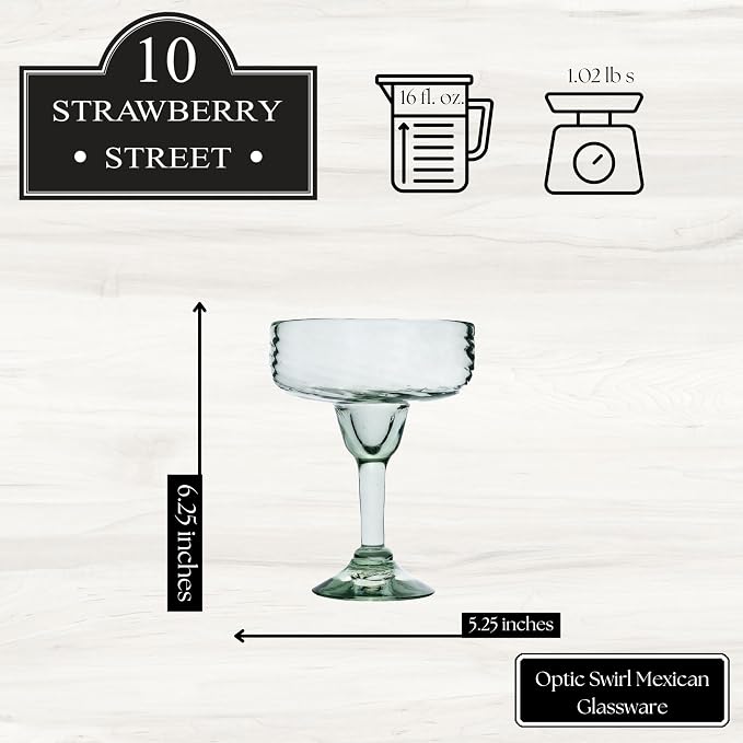 10 Strawberry Street Optic Swirl Mexican Glassware, Margarita, Set of 6