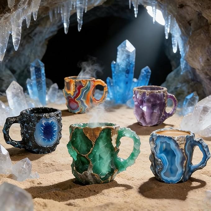 Mineral Crystal Coffee Mugs, Resin Imitating Natural Agate Appearance, Mineral Coffee Mug New Elegant Multi Colored, Durable and Dishwasher Safe for Daily Use & Gifting(Green)