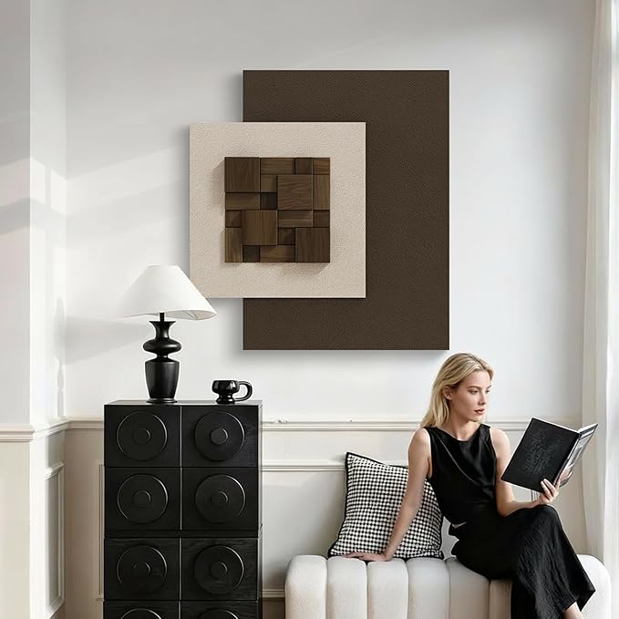 Vaskuro Extra Large 3D Wood Textured Neutral Art, Modern Minimalist Abstract Artwork for Living Dining Room, Handmade,Sandstone Layered, Organic home Office Brown Beige Cozy Wall Decor, 29x31.5in