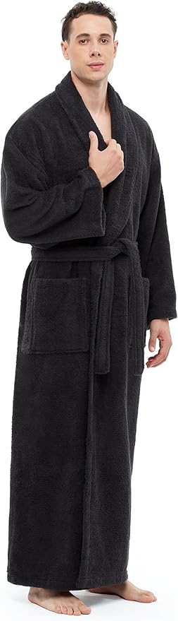 Arus Men's Shawl Collar Robe, Turkish Terry Cotton Bathrobe with Regular and Full Length Options