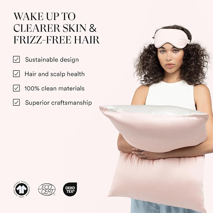 Clementine Sleepwear Essentials Organic King Size Pillowcase Ballet Pink | Two-Tone Bamboo and Silver Ion Silk for Acne-Prone Skin, Anti-Aging, and Hydrated Hair and Skin