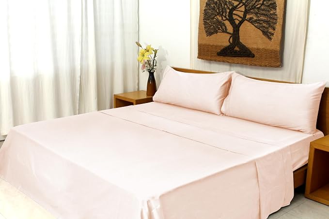 Organic Cotton Long Staple Silky Soft Single Pick Sateen Bed Sheet Set - Luxurious & Premium Hotel Quality - GOTS Certified - Solid Dyed (Pearl Blush, King (U.S. Standard))