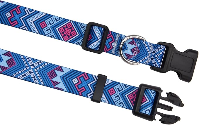MarukoPet Dog Collar, Adjustable for Small Medium Large Dogs Puppy, Cute Design with Bohemia Floral Tribal Geometric Patterns Boys Girls Dog Collar(Blue Ethnic Style-L)