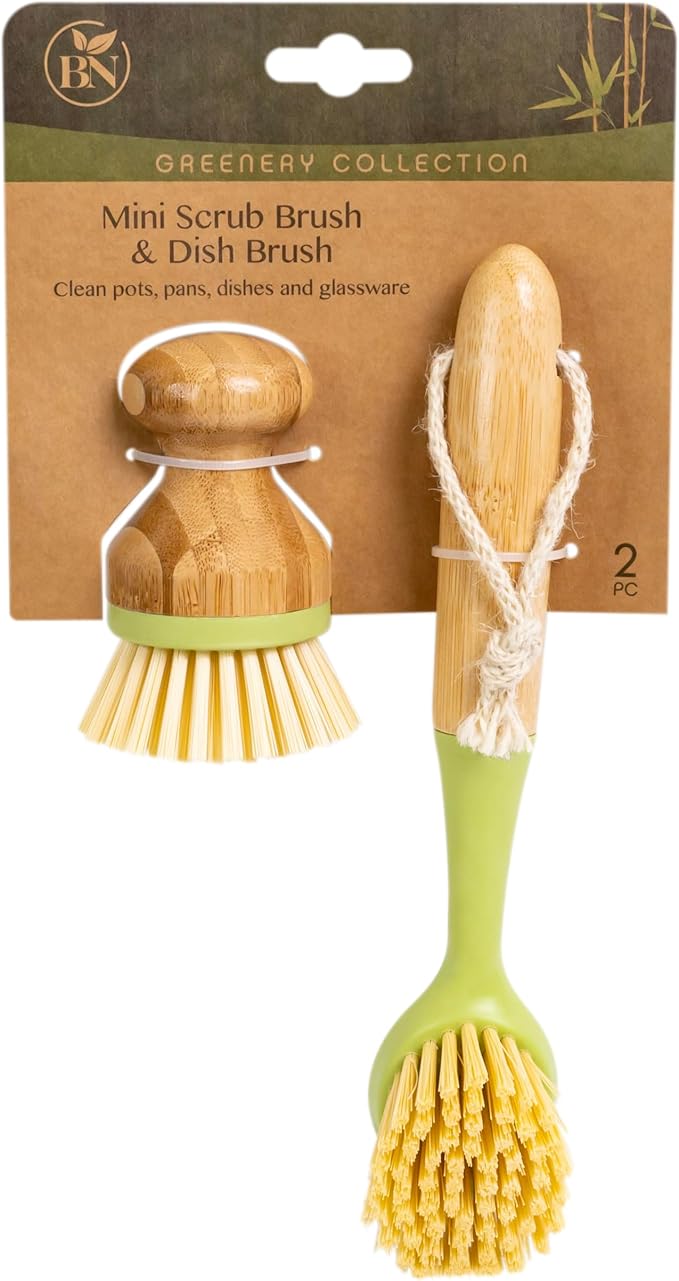 Bamboo Naturals Greenery Mini Scrub Brush & Dish Brush 2PC