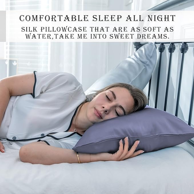 Silk Body Pillowcase Mulberry Silk Pillowcase Body Pillow Cases with Zipper Soft Breathable Smooth Cooling 20x54 inches Body Pillow Pillowcase for Sleep (Grayish Blue,20"X 54",1Pcs)