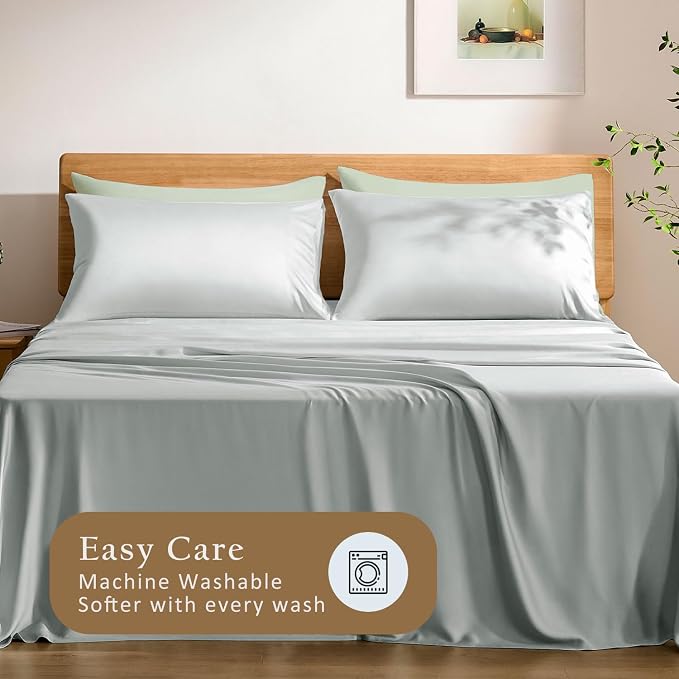 TOSMO Luxury Pillow Case Set of 2 - Cooling Viscose Derived from Bamboo, Oeko-TEX, Breathabl Silky Soft Pillow Cases with Envelope Closure (King / 20x40, Silver)