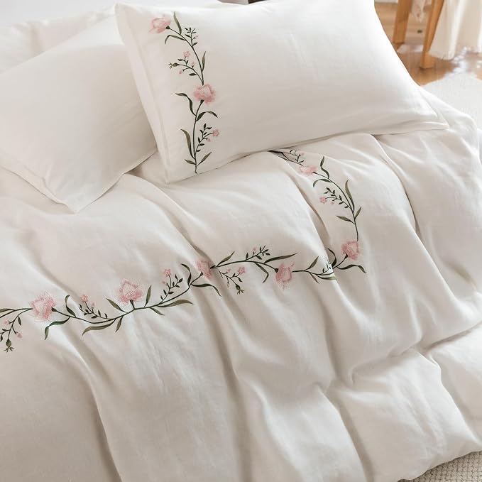 EVERLY 100% Pure Linen Duvet Cover Set King Size 104X90Inch 3pcs (1 Duvet Cover,2 Pillowcases) Soft and Breathable for All Season with Coconut Button Closure, Suitable for Hot Sleepers-Linen King
