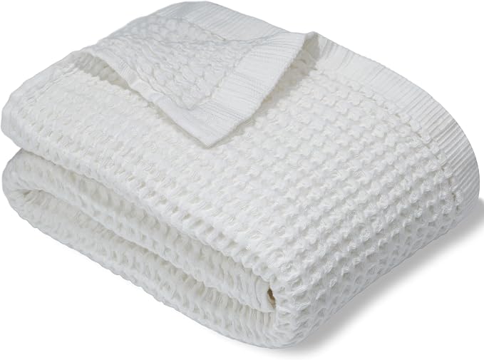DEMMEX Organic Cotton Waffle Weave Turkish Bath Towel - Ultra Soft Lightweight Quick Dry, Oeko-Tex Certified, 100% Turkish Cotton (Crisp White, Large (60x30))
