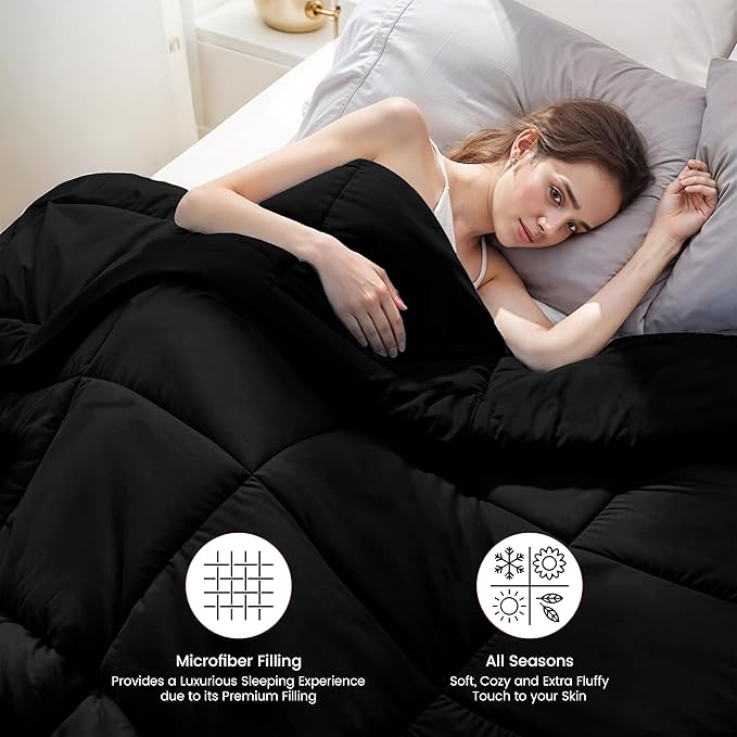 LUX Décor King Comforter – 102x90 Ultra-Soft Down Alternative Duvet Insert with Corner Tabs & Box Stitching, Hotel Quality Plush Hypoallergenic Microfiber, Oeko-TEX Certified – Black