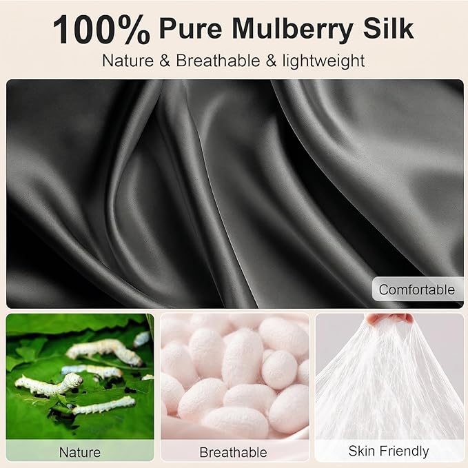 2 Pack 100% Natural Mulberry Silk Sleep Eye Mask with Adjustable Elastic Band Sleep Mask for Women & Men Soft Light Blocking Cover Eyeshade Blindfold Black