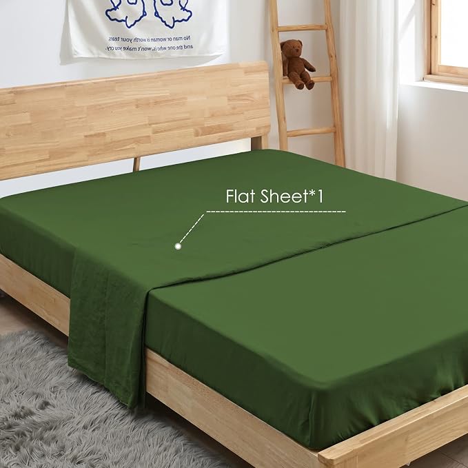 Sijo Stone Washed Organic French Linen Bed Sheet Set, GOTS Certified Organic, Best Cooling Linen Sheet Award by Sleep Foundation, 1 Flat Sheet Only (Forest, King/Cal King)