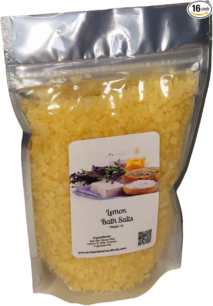 Bath Salts | 1lb Bag (16oz.) | Choose Your Scent | Epsom Salt | Sea Salt| Bathing | Body Care | Beauty | Relaxation | Spa | Pedicure | Manicure | Soak (Lemon)