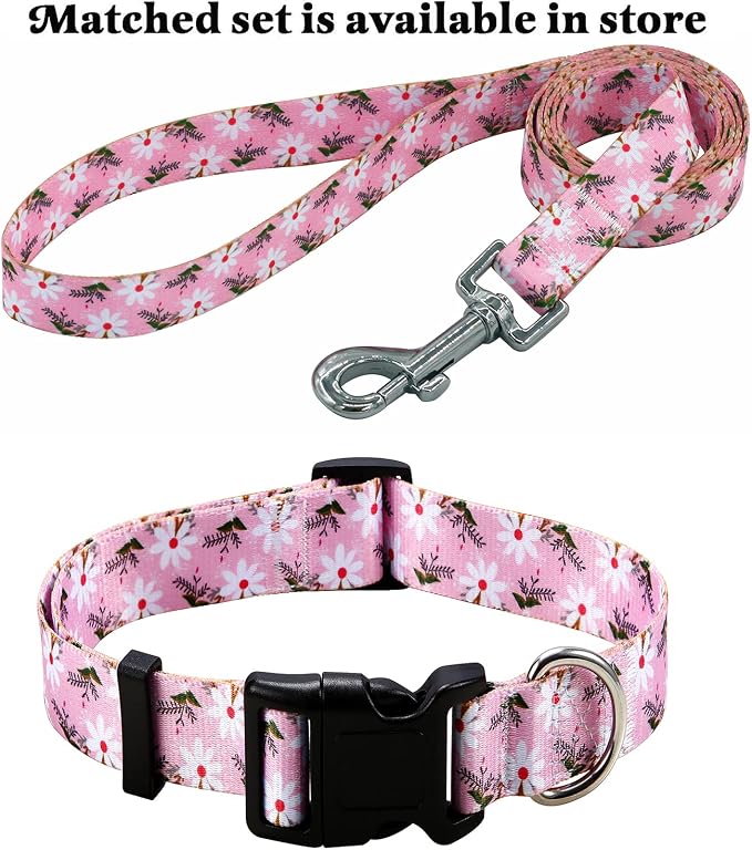 Mihqy Dog Collar with Bohemia Floral Tribal Geometric Patterns - Soft Ethnic Style Collar Adjustable for Small Medium Large Dogs (Pink White Flower,S)