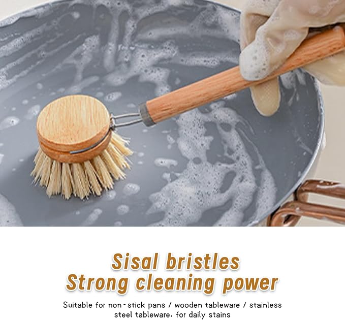 Wooden Dish Brush 4Pcs Natural Bamboo Dish Brush with Sisal Fibers Eco-Friendly Scrubber for Kitchen Cleaning