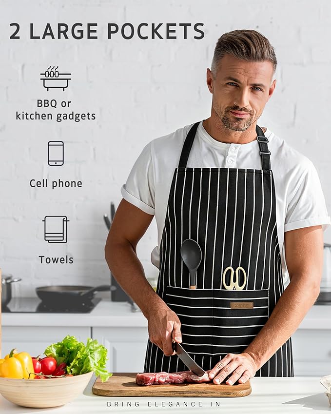 Syntus Chef Apron for Men Women Kitchen Cooking Apron with Pockets, Adjustable Bib Aprons Stain Resistant
