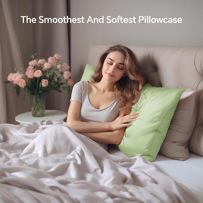 INFIIXSO Mulberry Silk Pillowcase for Hair and Skin, Silk Pillow Cases Queen Size with Hidden Zipper 20"x30", Extraordinary Smooth and Soft Cooling Pillow Cases for Hot Sleepers(Sage Green, 1 Pack)