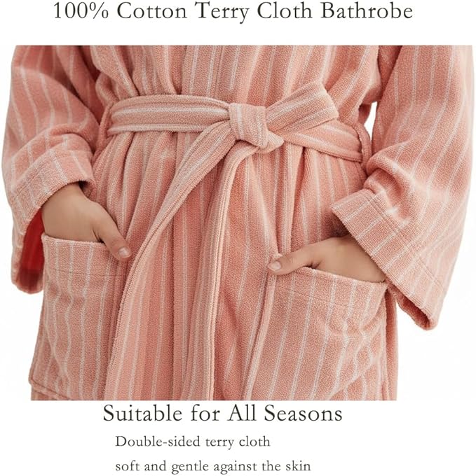 Cotton Terry Stripe Bathrobe For Women And Men,Luxury Kimono Soft Terry Cloth Robe,Comfortable Loungewear Nightwear