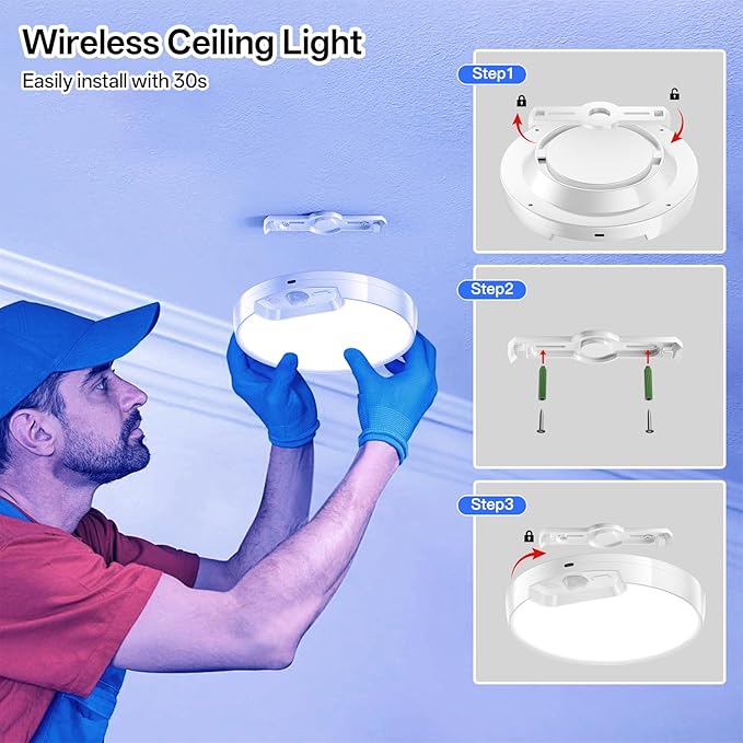 Homelist Rechargeable RGB Shower Light with Remote, Wireless Battery Operated Motion Sensor Ceiling Light with 10 Colors Changing, for Basement, Pantry, Cabinet, Hallway (1 Pack)