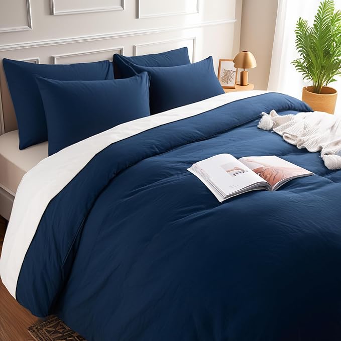 NEXHOME PRO Duvet Cover Set 100% Washed Cotton California Kingn 104"x98", Organic Natural Linen Look Textured 3 Pieces Bedding Set with Zipper Closure, Breathable (No Comforter) 10498