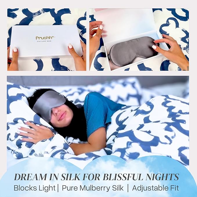 Adjustable Blackout Silk Sleep Mask - Luxurious 100% Pure Mulberry Eye Mask for Restful Sleep & Travel, Hypoallergenic, Cooling, for Women & Men, Grade 6A Silk (Charcoal Grey)